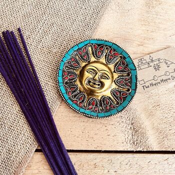 Smiling Gold Sun Incense Stick Holder Ash Catcher, 5 of 8