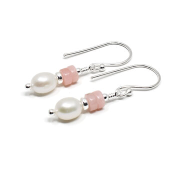 Pink Opal And Pearl Drop Earrings Sterling Silver, 2 of 5