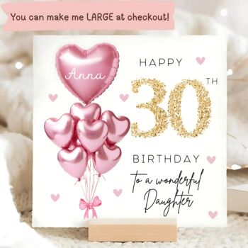 Daughter 30th Luxury Birthday Card Gift Pink Balloon Glitter Effect With Handmade Gems Option, 2 of 2