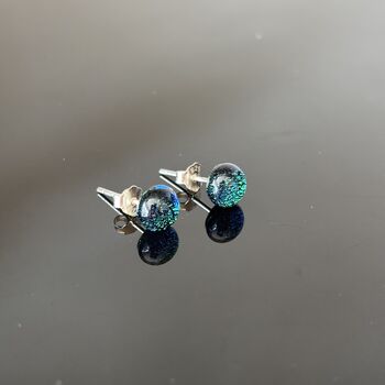 Green Sparkly Fused Glass Sterling Silver Stud Earrings, 6 of 9