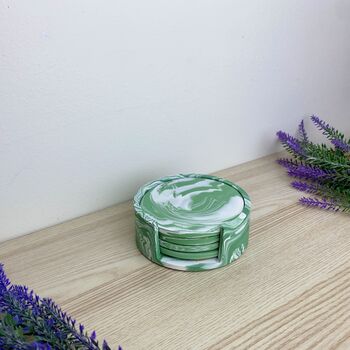 Set Of Four Emerald Green Coasters And Holder, 3 of 8