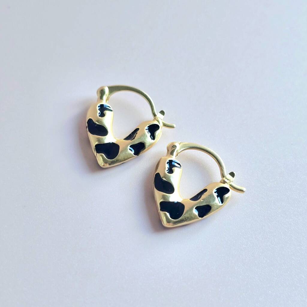 Leopard Print Heart Hoop Earrings, 1 of 4