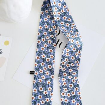 Blue Floral Thin Neck And Hair Tie Scarf, 3 of 10