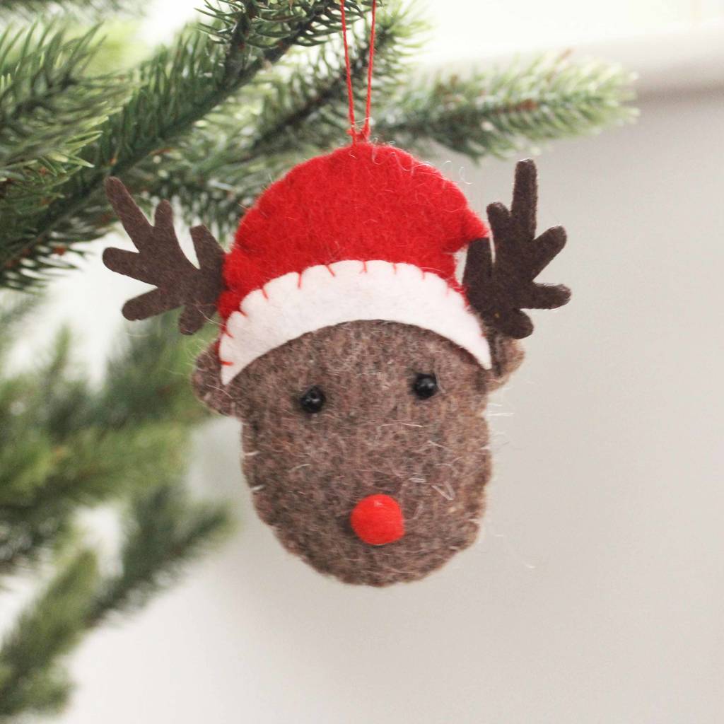 Four Felt Reindeer Head Hanging Decoration By Lime Tree London