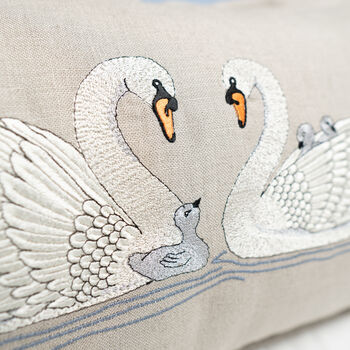 Embroidered Swan Family Cushion, 3 of 5