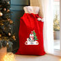 Personalised Christmas Penguin Luxury Pom Pom Red Sack, thumbnail 1 of 4