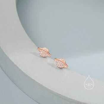 Cz Saturn Planet Stud Earrings In Sterling Silver, 2 of 11