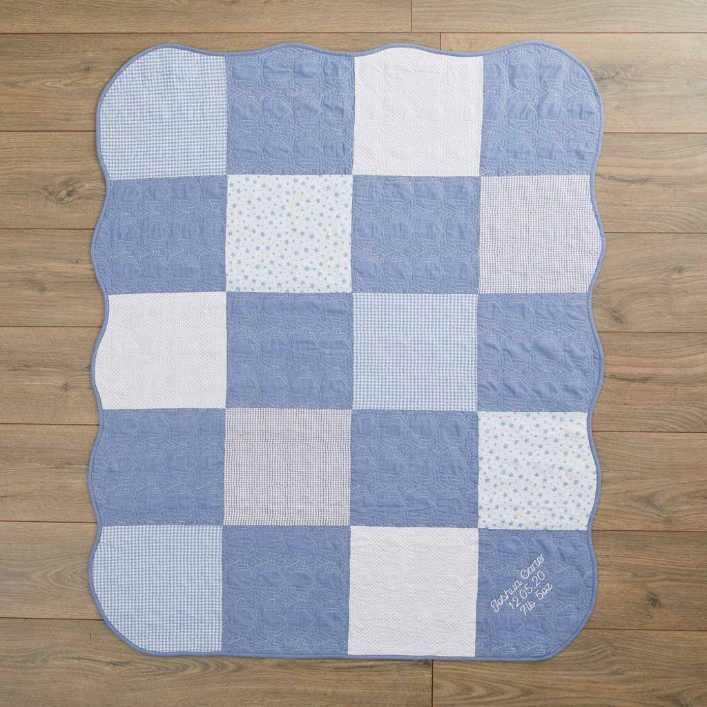Personalised Blue Patchwork Quilt By My 1st Years