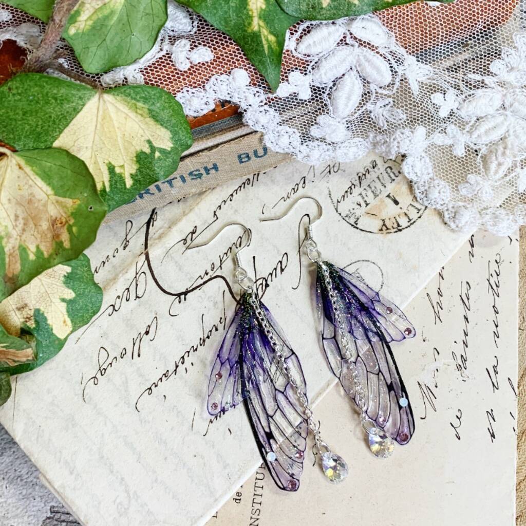Magical Purple Faerie Wing Earrings