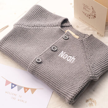 Hound Grey Bobble Hat And Cardigan Baby Gift Set, 2 of 10