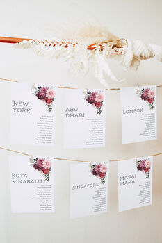 Wedding Seating Plan Cards Burgundy Red Pink Florals, 5 of 7