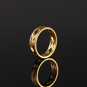 Gold Plated Hollow Patterned Steel Band Ring For Men, 6 of 12