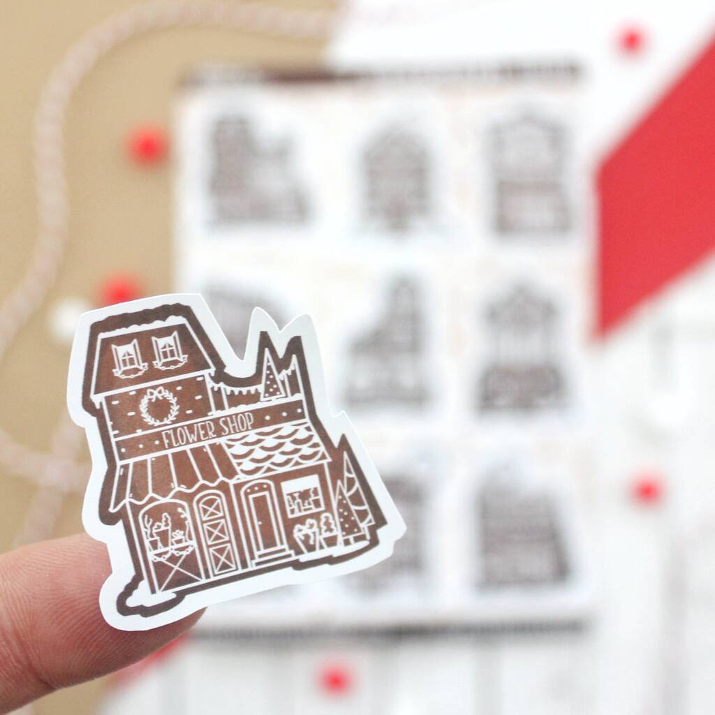 Gingerbread Shops Christmas Sticker Sheet, 1 of 4