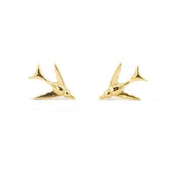 Tiny Swallow Earrings Gold Vermeil/Silver, 3 of 8