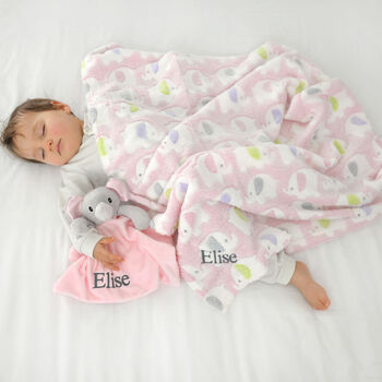 Personalised Pink Elephant Blanket, Comforter And Towel, 6 of 8