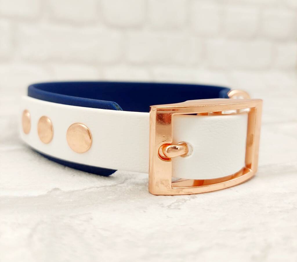 Waterproof Dog Collar And Lead Set Navy/White By Trinkety Paws