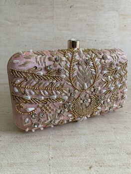 Pink Handcrafted Embroidered Rectangular Clutch Purse, 6 of 10