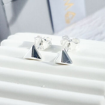 Silver Pyramid Stud Earrings, 3 of 6