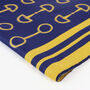 Equestrian Snaffle Bit Print Scarf | Navy Blue And Yellow, thumbnail 2 of 6