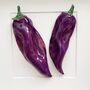 Hand Sculpted Ceramic Wall Art: Purple Peppers, thumbnail 3 of 6