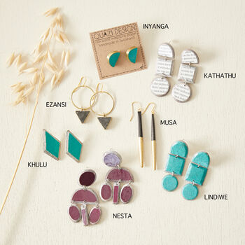 Fair Trade Eco Recycled Paper Half Moon Stud Earrings, 9 of 10