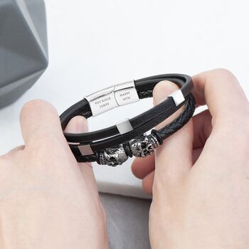 Personalised Men's Skulls Leather Rope Bracelet, 2 of 8