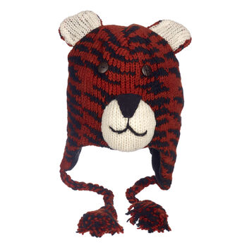 Tiger Hand Knitted Woollen Animal Hat, 5 of 6