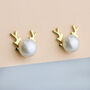 Sterling Silver Pearl Reindeer Stud Earrings, thumbnail 2 of 6