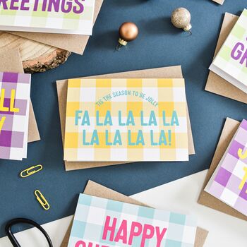 Colourful Gingham Christmas Card Pack Of Eight, 4 of 5