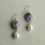 Delft Tulip Earrings With Freshwater Pearl, thumbnail 2 of 7