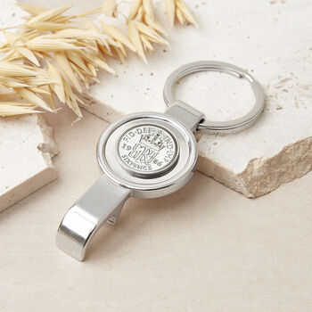 80th Birthday 1946 Sixpence Bottle Opener Keyring, 2 of 7