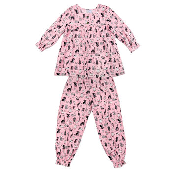 Girls Pink Cotton Pyjama Set Crazy Cat, 3 of 6