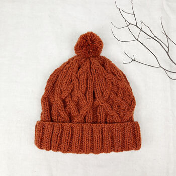 Fair Trade Unisex Cosy Cable Knit Wool Bobble Hat, 3 of 10