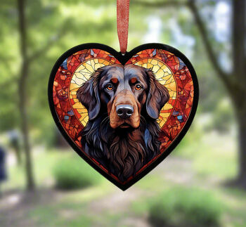 Flat Coated Retriever Stained Glass Effect Heart Suncatcher, 5 of 5