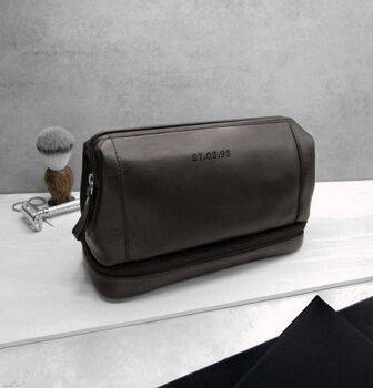 Personalised Special Date Men's Leather Wash Bag, 2 of 8