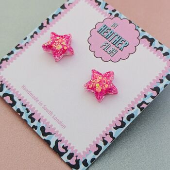 Star Glitter Resin Stud Earrings Silver, Gold And Pink, 5 of 12