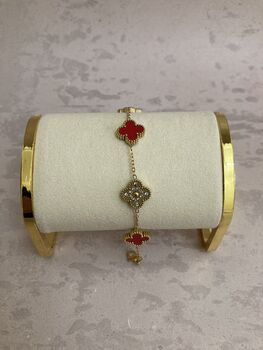Double Sided 18 K Gold Plated Red Clover Bracelet, 2 of 6