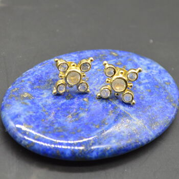 Rainbow Moonstone Gold Studs: Sterling Silver Earrings, 7 of 7