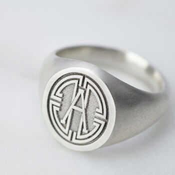 Sterling Silver Medallion Initial Signet Ring, 2 of 5