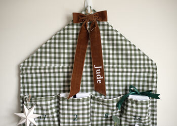 Personalised Green Gingham Advent Calendar Velvet Bow, 3 of 10