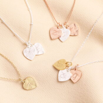 Personalised Hammered Matte Small Heart Trio Initial Charm Necklace, 2 of 7