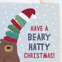 Funny Bear Pun Xmas Card A Beary Hatty Christmas, thumbnail 2 of 2