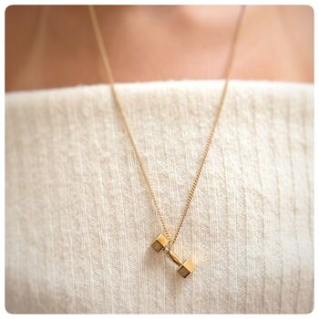 Personalised Gold Coloured Dumbbell Pendant Necklace, 3 of 9
