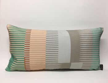 Combed Stripe Cushion, Pastel Mint, Peach + Grey, 5 of 5