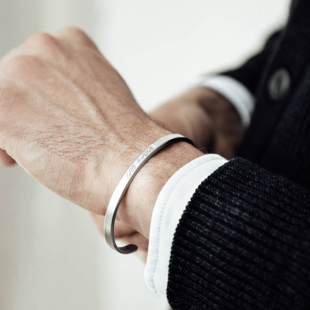 Men's Silver Engraved Bracelet By Florence London