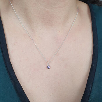 Mini Amethyst February Birthstone Heart Silver Necklace, 2 of 4