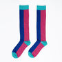 Women's Knee High Glitter Socks Blue Pink Colour Block, thumbnail 2 of 2