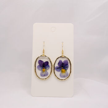 Wild Pansy Pressed Flower Gold Plated Earrings, 8 of 9