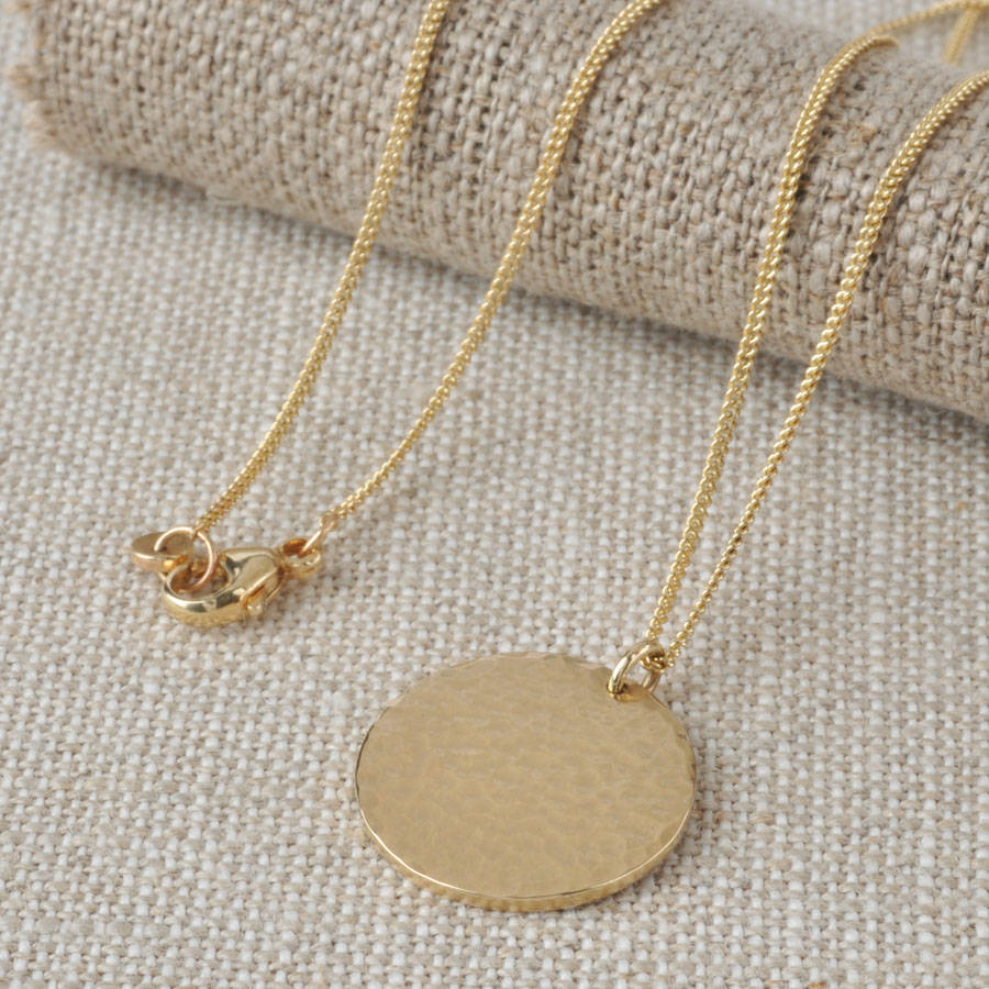 Solid 9ct Gold Beaten Disc Necklace, 1 of 5