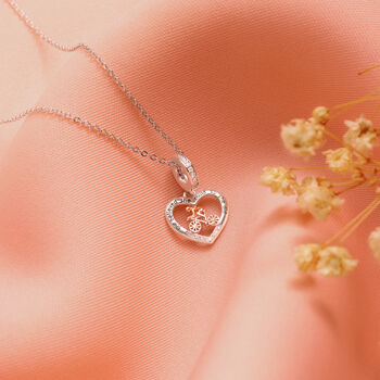 Cyclist Heart Necklace Sterling Silver Personalised, 3 of 7